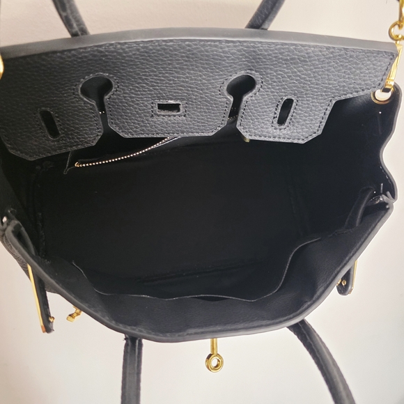 Birkin Style Black Faux Leather Handbag - Picture 6 of 11